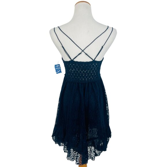 NWT Free People Blue Burnout Velvet Lace Mini Slip Dress | Boho Whimsigoth Fairy - Picture 8 of 16